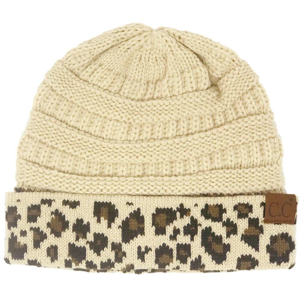 7537 CC Winter Fall Trendy Chunky Stretchy Cable Knit Beanie Hat Leopard